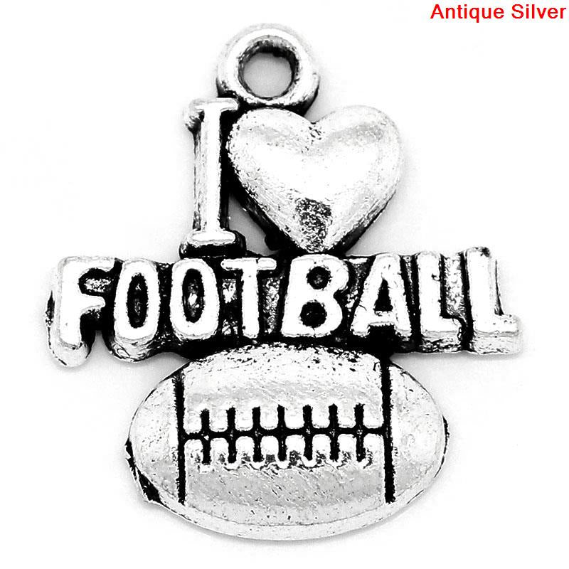 Charm Pendants Heart Football Antique Silver 