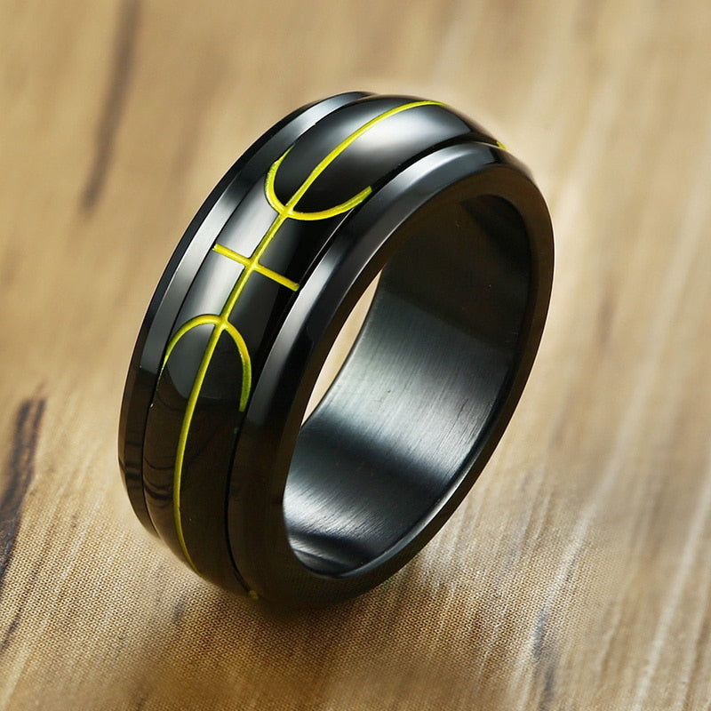 Vnox Sporty Spinner Basketball Ring For Men 8mm Stainless Steel Rotatable Band Casual Male Fraternal Rings Boy Anel Bijoux
